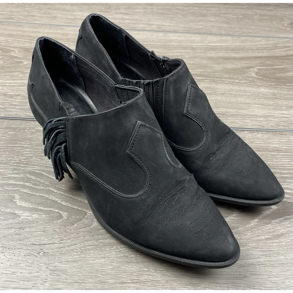 Sam Edelman Women's Hermosa Suede Western Fringe Ankle Booties Black‎ 9.5